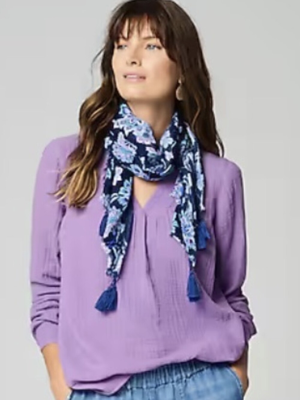 Set Of 3 J.Jill Gauze Popover Tops In White, Violet, And Royal Blue